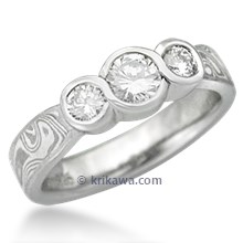 Three Stone Infinity Mokume Engagement Ring 