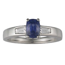 Three Stone Engagement Ring with Cushion and Flush Set Trapezoids - top view