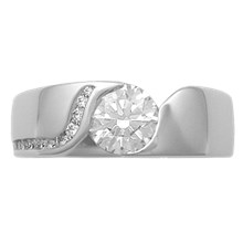 Modern Wave Engagement Ring with Diamond Channel - top view