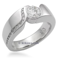 Modern Wave Engagement Ring with Diamond Channel 