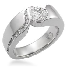 Modern Wave Engagement Ring with Diamond Channel