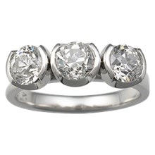 Modern Three Stone Engagement Ring, Round Bezels - top view