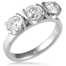 Modern Three Stone Engagement Ring, Round Bezels
