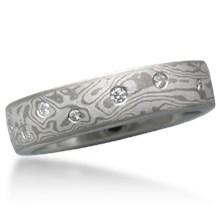 Mokume Wedding Band with Scattered Diamonds, 0.15 CTW