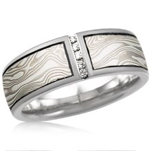 Mokume Wedding Band with Vertical Diamond Channel
