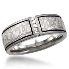 Mokume Wedding Band with Vertical Diamond Channel