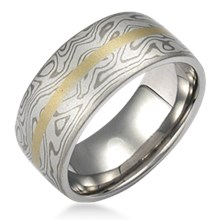 Mokume Wedding Band with Flush Stripe