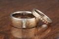 Trigold Mokume Ring with a Channel of Princess-Cut Diamonds