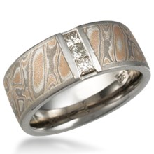 Mokume Wedding Band with Vertical Princess Channel