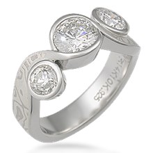 Three Stone Mokume Swirl Engagement Ring