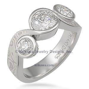 Three Stone Mokume Swirl Engagement Ring