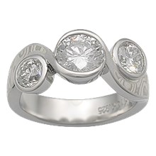 Three Stone Mokume Swirl Engagement Ring - top view