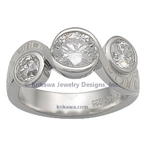 Three Stone Mokume Swirl Engagement Ring