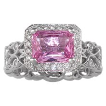 Double Delicate Leaf Halo Pave Engagement Ring - top view