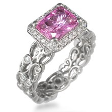 Double Delicate Leaf Engagement Ring with Halo