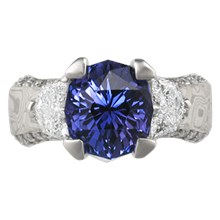 Pave Delight Mokume Three Stone Engagement Ring - top view