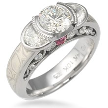 Mokume Curls Three Stone Engagement Ring