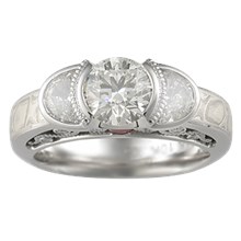 Mokume Curls Three Stone Engagement Ring - top view