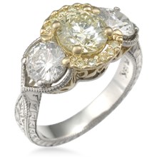 Three Stone Pave Engagement Ring of Light