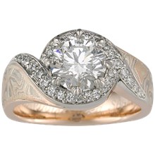 Pave Swirl Mokume Engagement Ring - top view