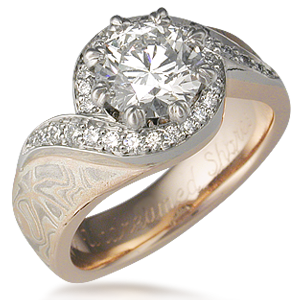 Pave Swirl Mokume Engagement Ring