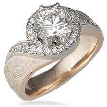 Pave Swirl Mokume Engagement Ring