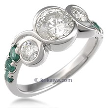 Swirl Three Stone Engagement Ring 