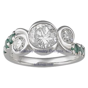 Swirl Three Stone Engagement Ring