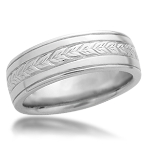 Hand Engraved Wheat Wedding Band with Rails