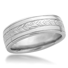 Hand Engraved Wheat Wedding Band with Rails