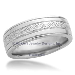 Hand Engraved Wheat Wedding Band with Rails