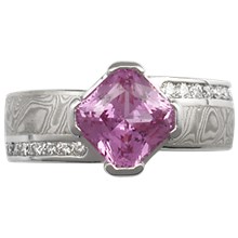 Mokume Angled Wave Engagement Ring with Diamonds - top view