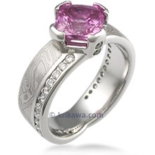 Mokume Angled Wave Engagement Ring with Diamonds 