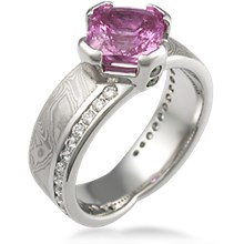 Mokume Angled Wave Engagement Ring with Diamonds