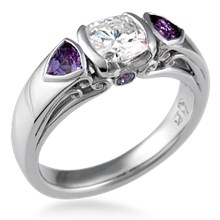 Modern Carved Curls Three Stone Engagement Ring