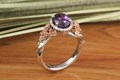 Floral Bouquet Engagement Ring with Purple Sapphire and a Halo of Diamonds