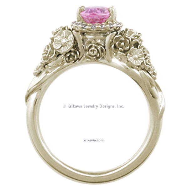 Wear a bouquet of flowers on your ring finger!  The main example shown has rose gold flowers and green gold leaves. 