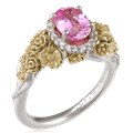 Wear a bouquet of flowers on your ring finger!  The main example shown has rose gold flowers and green gold leaves. 
