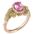 Wear a bouquet of flowers on your ring finger!  The main example shown has rose gold flowers and green gold leaves. 