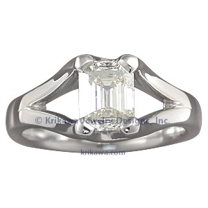 Carved Wing Engagement Ring with Emerald-Cut White Diamond