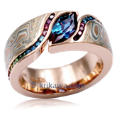 Mokume Double Wave Engagement Ring