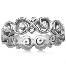 Ornate Infinity Wedding Band with Diamonds, 5mm	 - top view