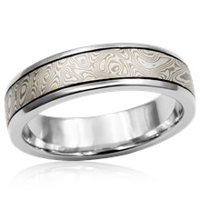 Mokume Wedding Band with Darkened Groove