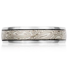 Mokume Wedding Band with Darkened Groove - top view
