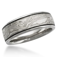 Mokume Wedding Band with Darkened Groove
