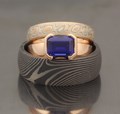 Modern Emerald Cut Engagement Ring with Rose Gold, Shown as an Unusual Set
