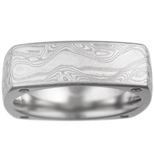 Square Mokume Wedding Band with Diamonds - top view