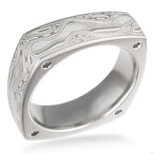 Square Mokume Wedding Band with Diamonds