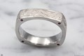 Square Mokume Wedding Band with Red Cognac Diamonds
