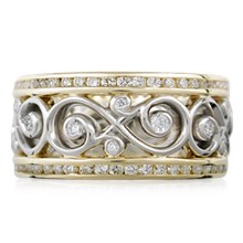 Double Diamond Ornate Infinity Wedding Band - top view